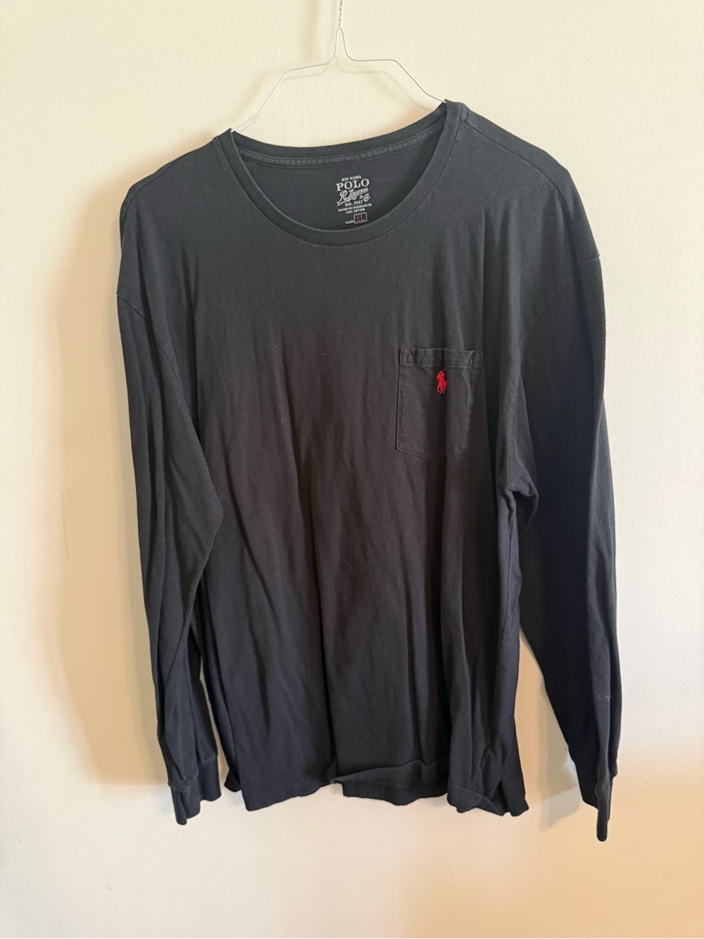 Polo by Ralph Lauren Black Long-Sleeve Pocket Tee with Red Pony